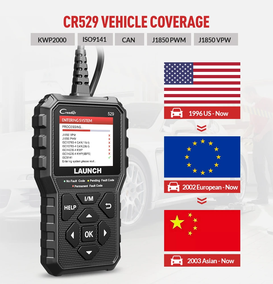 LAUNCH Creader 529 OBD2 сканер автомобильный диагностический инструмент OBDII считыватель кода ошибки считывание OBD сканирование DIY считыватель кода CR529