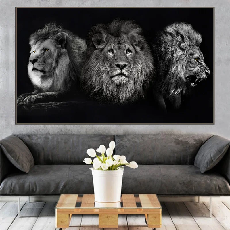 

Animals Painting Wall Art Posters And Prints Canvas Black and White Lions with Sunglasses Pictures for Living Room Cuadros Decor