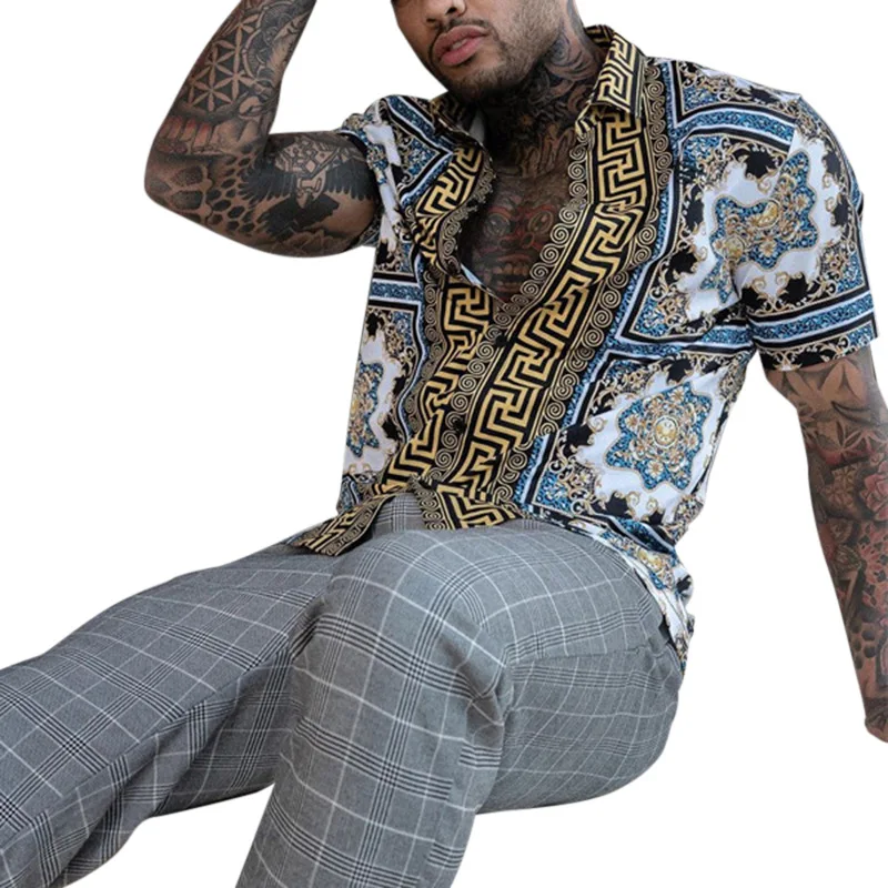 2021 summer men's retro fashion street fashion shirt cardigan men's short sleeve shirt