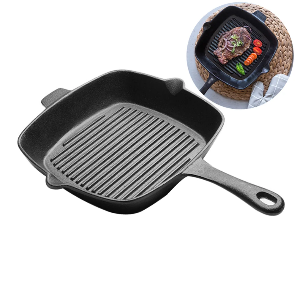 

26cm Cast Iron Square Grill Pan Non Stick Steak Frying Pan for Electric or Gas Stove Tops (Black)