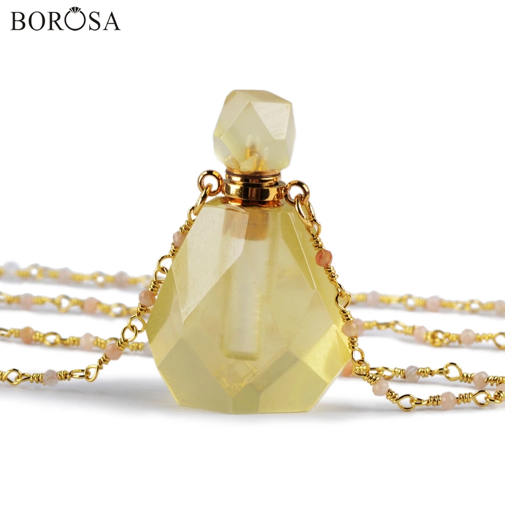 

BOROSA 2Pcs Perfume Bottle Natural Multi-Kind Stone White Quartz Amazonite Amethysts 26inch Bead Chains Necklace Jewelry HD0091