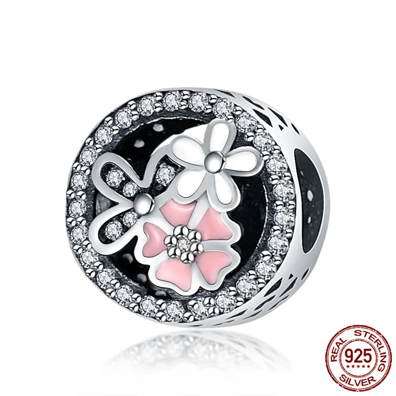 

2021 New Round With Brick Flower Pattern Charm 100% 925 Sterling Silver Suitable For 3mm Bracelet Ladies Fine Jewelry Gift