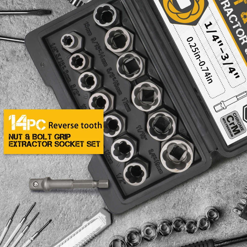 

Anti-thread Socket Nut Extractor Nut And Bolt Extractor Tool Set Bolt Nut Removal Extractor Multi-Functional Socket Tool Set