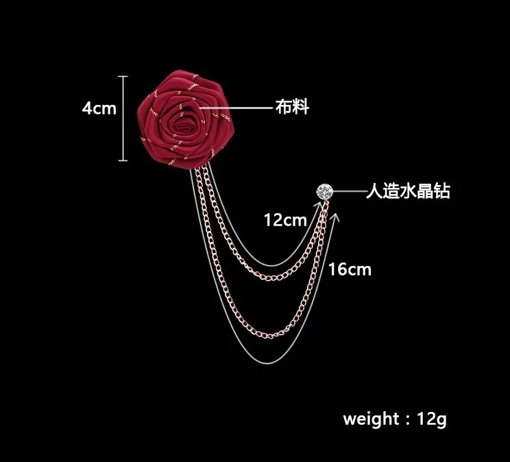 

Fashion Ribbon Flower Fabric Rose Flowers Brooch Men's Tassel Chain Suit Brooches Men Accessories Handmade Lapel Pin Brooch