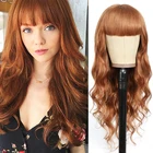 Парик из человеческих волос с челкой, волнистые волосы, окрашенные коричневые карамелевые бразильские волосы, полноразмерные парики для черных женщин, не Реми IJOY