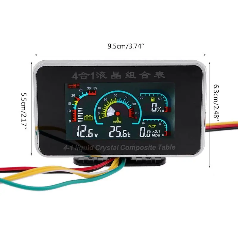 

4 In 1 LCD Car Digital ALARM Gauge Pressure Voltmeter Volt Water Temperature Oil Pressure Fuel Gauge Temperature Sensor