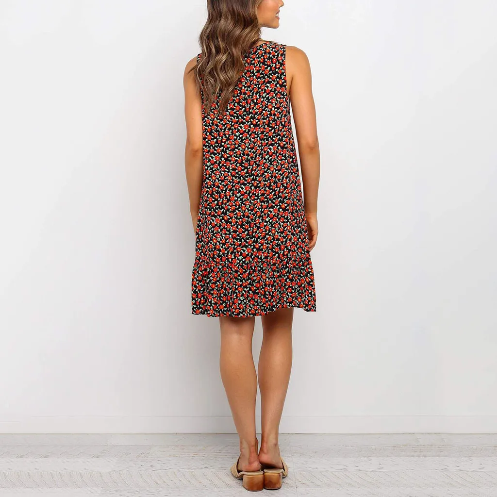 

KANCOOLD dress Womens Summer Wrap V Neck Bohemian Ruffle Swing A Line Beach Mini Dress Streetwear new dress momen 2020APR11