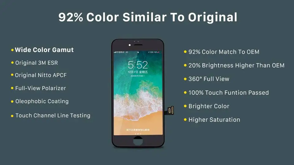 Улучшенный ЖК-дисплей для iPhone 6, 6s, 7, 8 plus, сенсорный экран, замена дигитайзера, сборка, без битых пикселей, лучший цвет