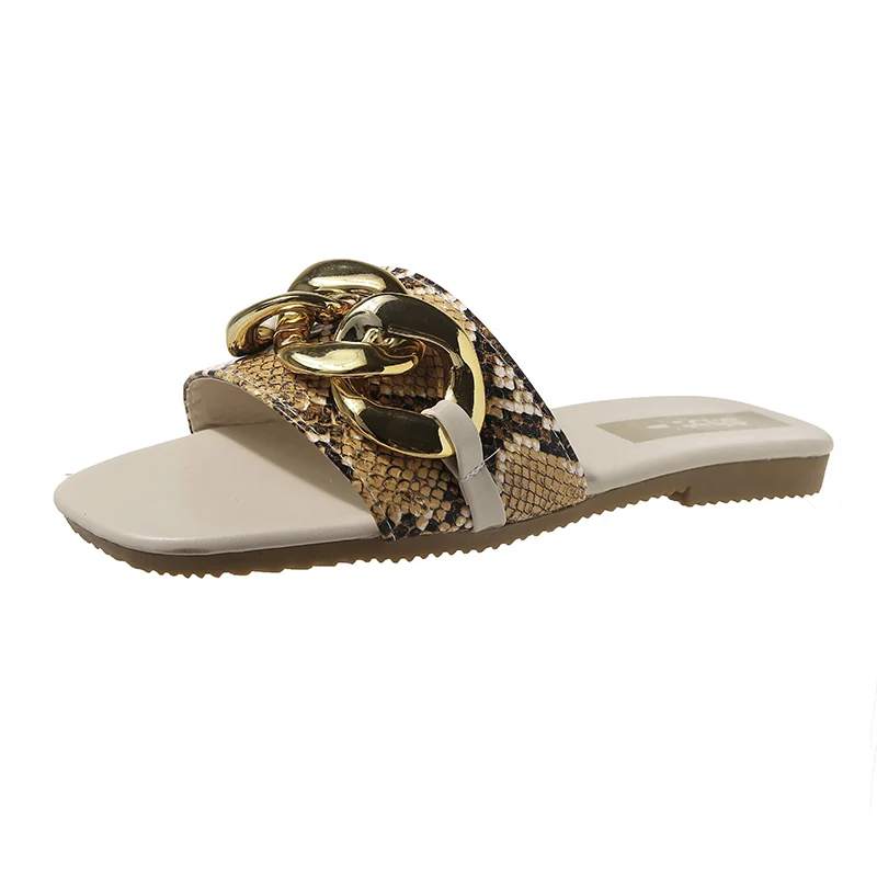 

Slippers Casual Shoes Slides Summer Clogs Woman Low Pantofle Luxury Flat Soft Beach 2021 PU Rubber Chain Basic Slippers Women Su