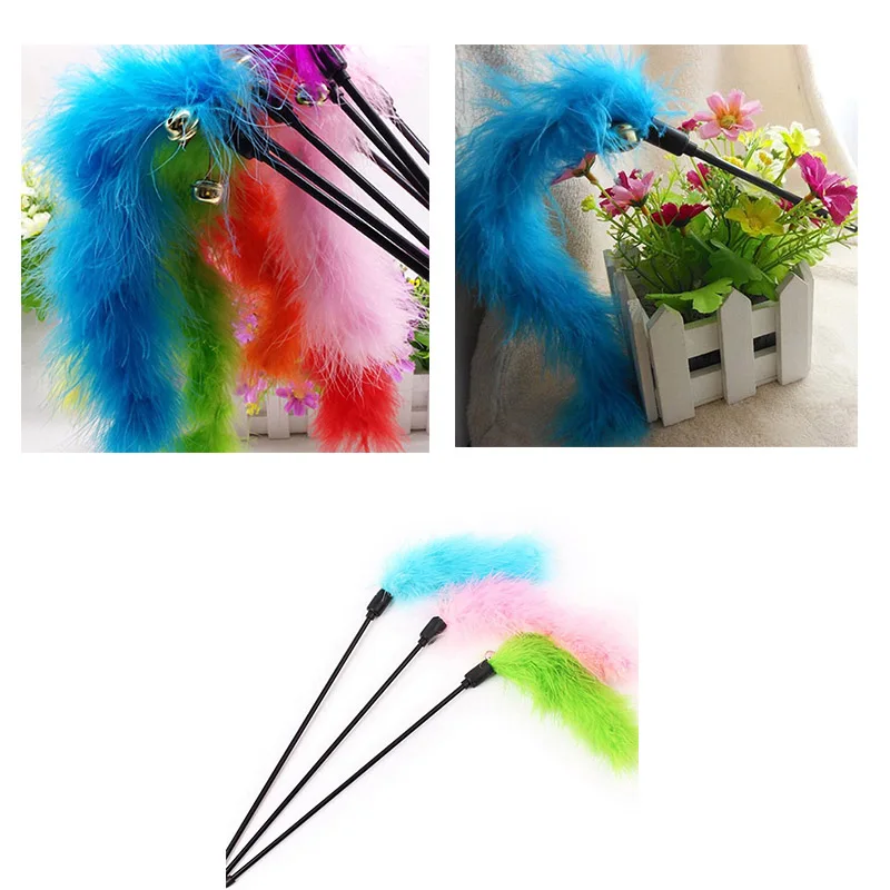 

1PCS Cat Pet Teaser Turkey Feather Interactive Stick Toy Wire Chaser Wand