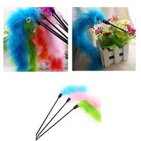 1pcs cat pet teaser turkey feather interactive stick toy wire chaser wand