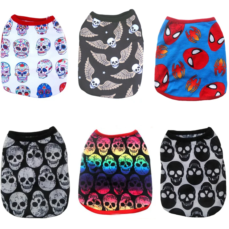 Летняя одежда для собак цветная футболка со щенком голова дьявола хлопковый