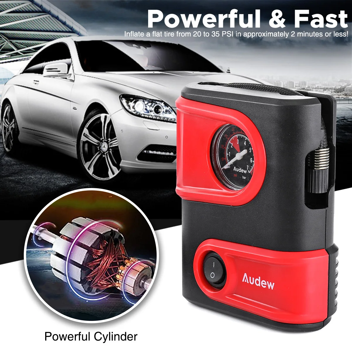

Audew Mini Inflator Tire Pressure Tester Pump Electric Portable Car Air Compressor for Car Bicycle Motorcycle SUV