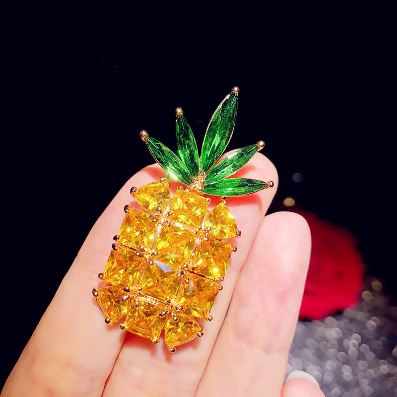 Женская Брошь в виде ананаса желтая бутоньерка с фианитами|Украшения для волос