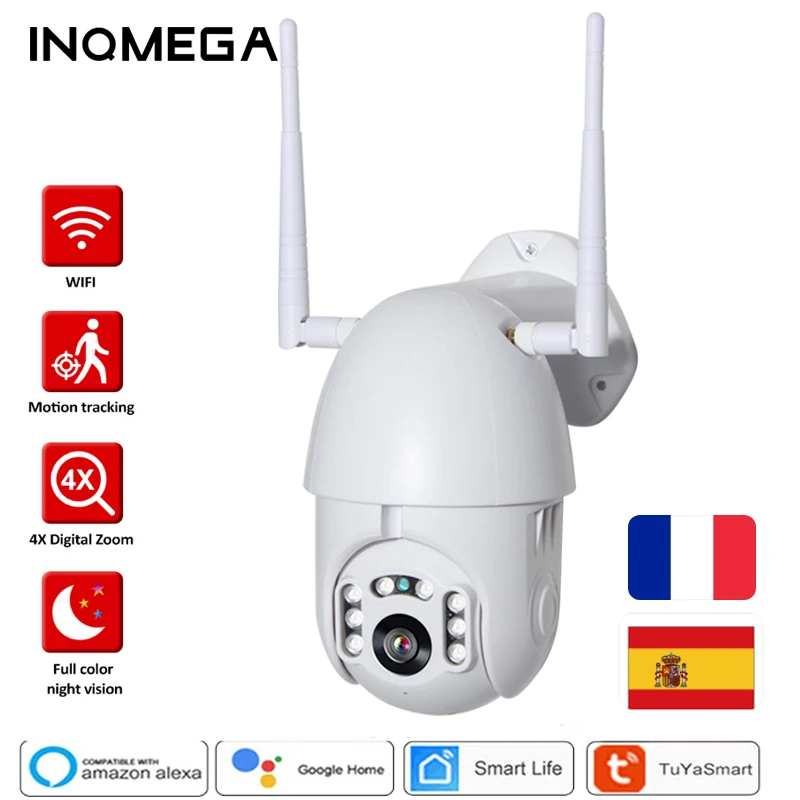 

INQMEGA Tuya Home Smart IP Camera Security Protection 4X Zoom Auto Tracking Outdoor PTZ CCTV Camera P2P Two Voice Alexa 2MP