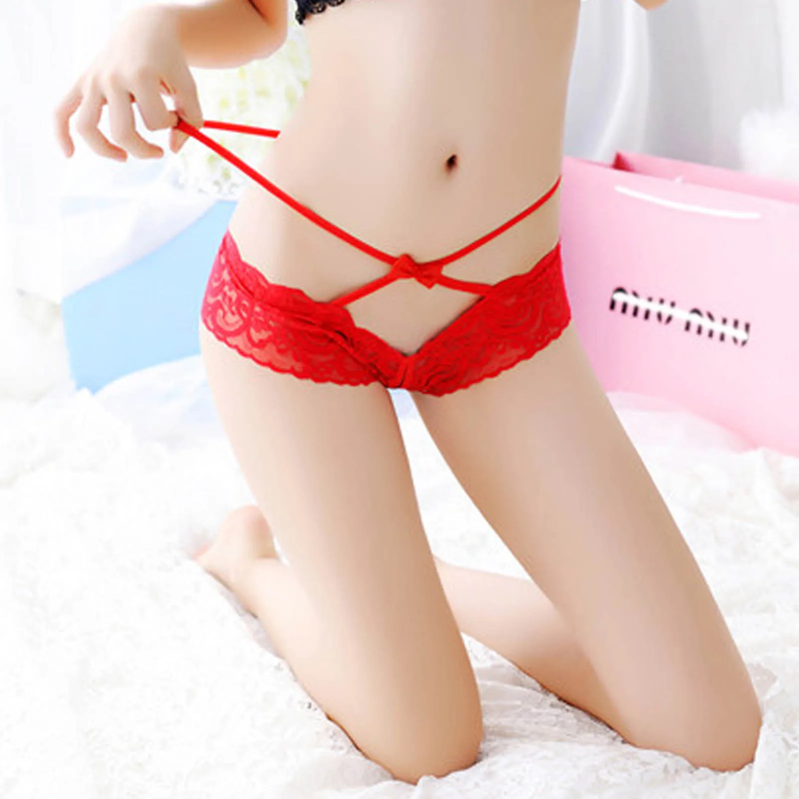 

2021 New Fashion Casual Women Sexy Lingerie Lace Flowers Bowknot Push Up G-string Underpants T-back Roupa Interior Feminina