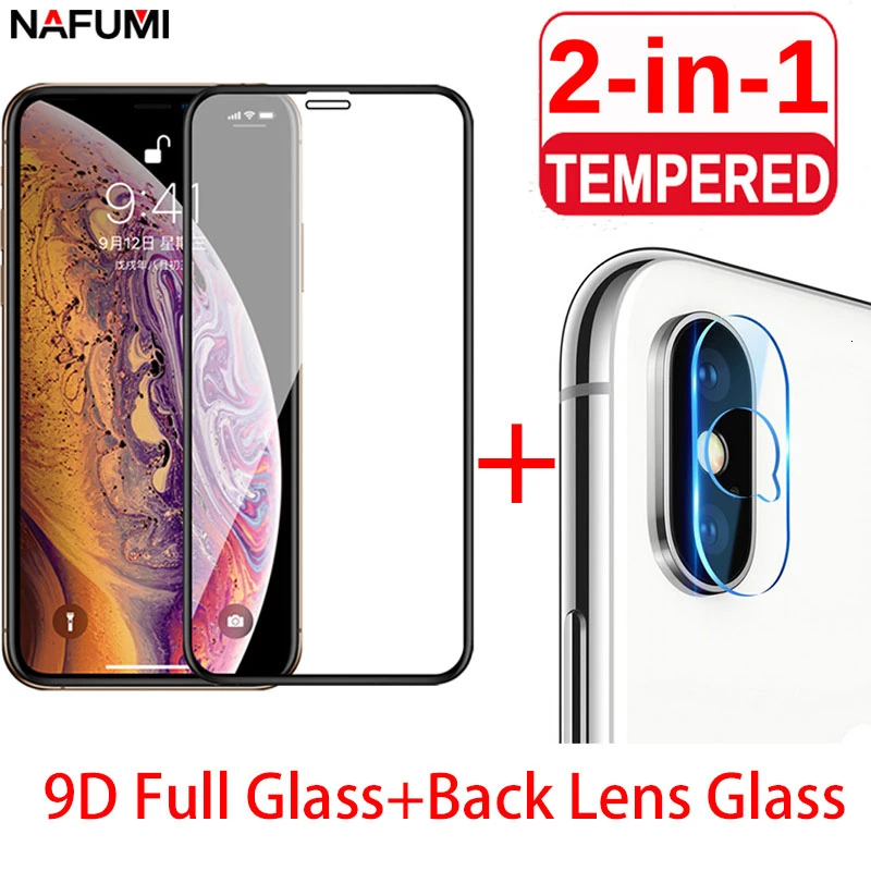 2в1 9D HD черное закаленное стекло для iphone 7 8 6 6S Plus защита экрана камеры X XR XS Max на 11 Pro