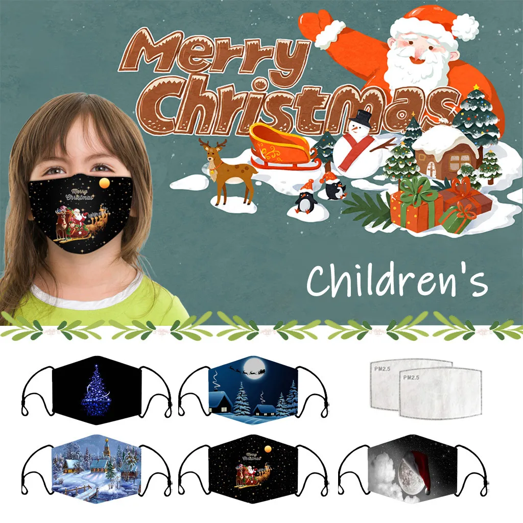 Christmas Printed Mask Print Children Breathable Cover Reuse Festival Facemask Respirator Earloop Washable Reusable | Красота и