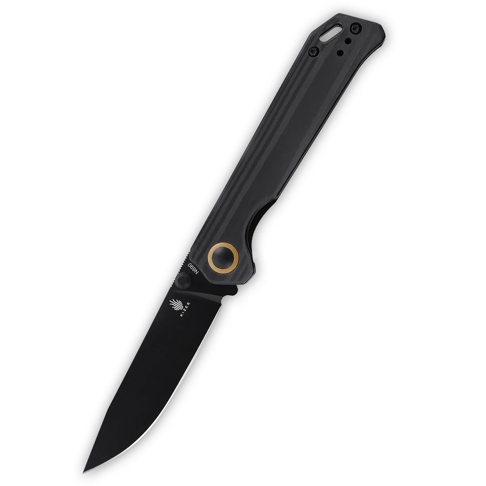 Murah Pisau Bertahan Hidup Kizer Begleiter2 V4458.2E1 2021 Pegangan Serat Karbon Hitam Baru Dengan Pisau Pisau Baja N690 Dengan Pembukaan Kancing Jempol