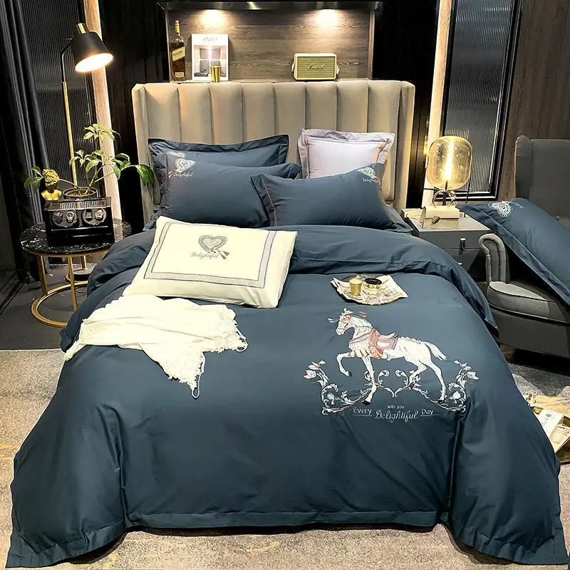 

35Bedding Set Sheet Duvet Cover Pillowcase Embroidery Home Cotton 4 Pcs Adult Egyptian Sheet, & Tribute Quality Western #sw