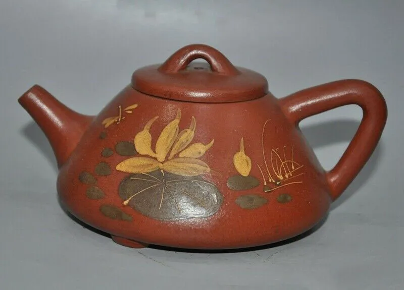 

wedding decoration Old China Yixing Zisha Pottery Lotus dragonfly calligraphy Teapot pot Tea maker