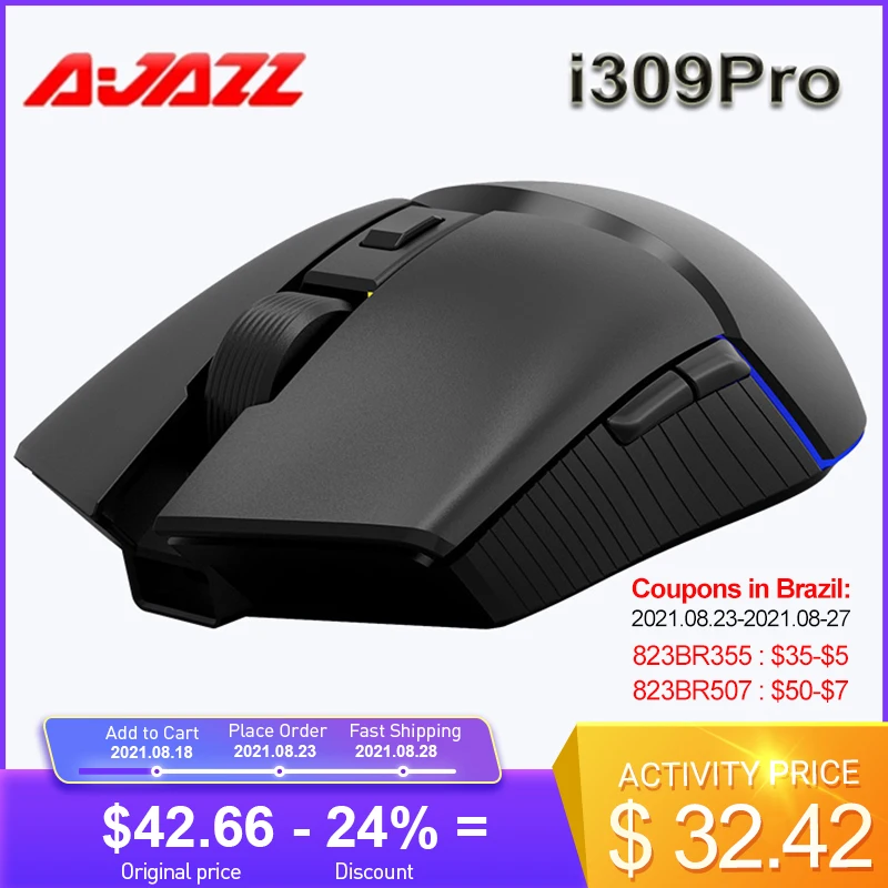 Игровая мышь Ajazz i309Pro беспроводная 2 4 ГГц 16000DPI 8 кнопок RGB светильник