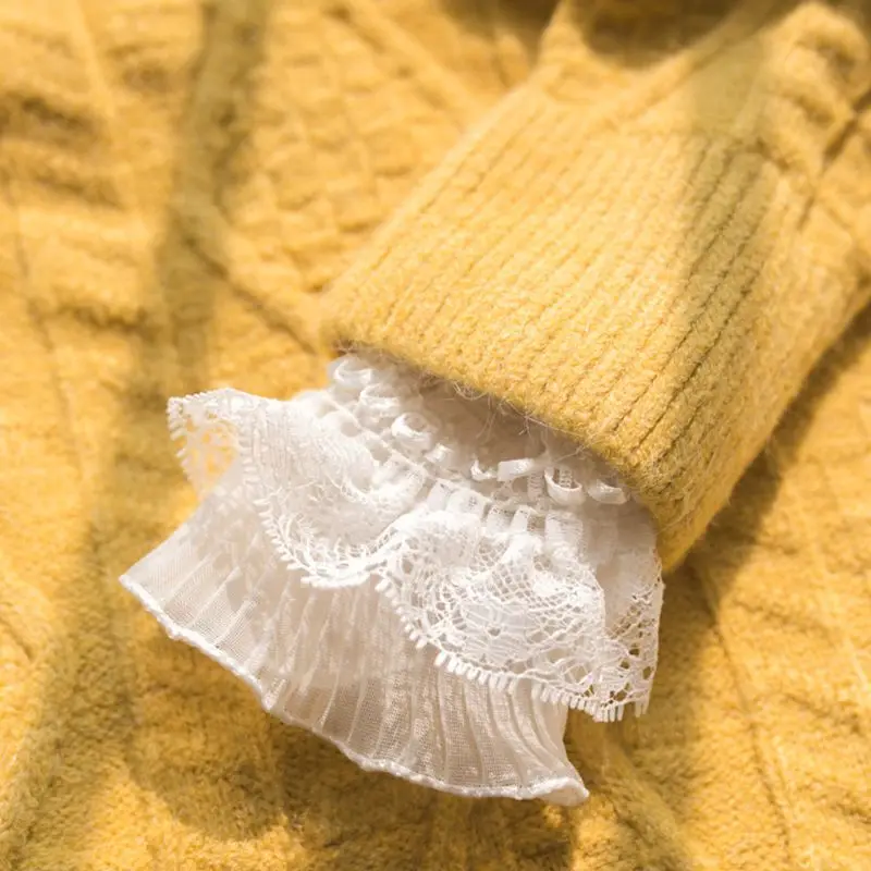 

Gothic Retro Black Detachable Sleeve Fake Cuffs Multi Layer Ruffles Lace Patchwork Lolita Princess Sweater Decorative