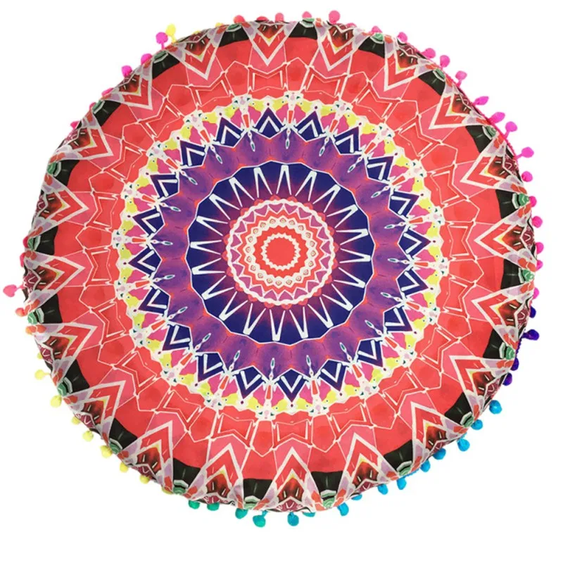 

43*43CM Colorful Round Indian Mandala Floor Printed Pillows Cushions Pillows Case Textile Bohemian Pillow Home Decoration