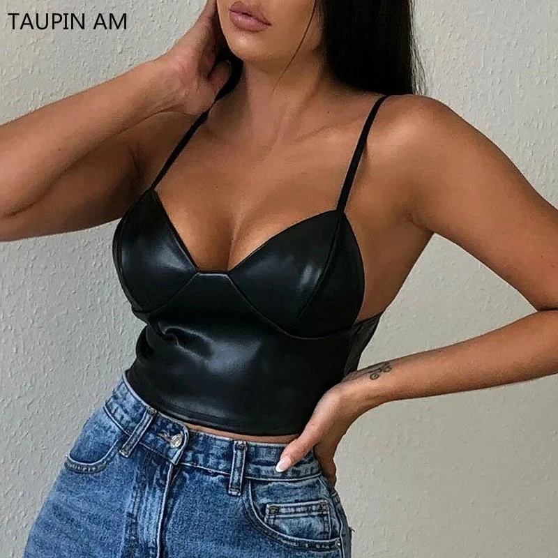 Бюстье из искусственной кожи TAUPIN AM топ с лямкой на шее Женский вечерний жилет