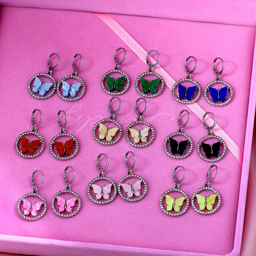 

New Korean Cute Butterfly Drop Earring for Women Gold Silver Color Crystal Circle Geometric Hoop Earrings Statement Jewelry Gift