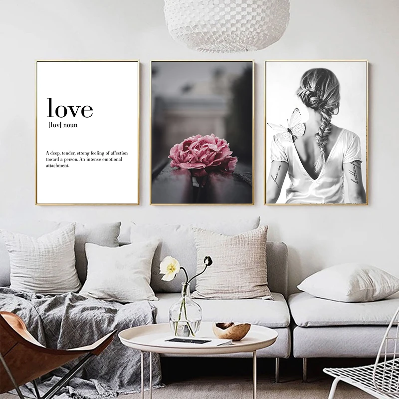 

Modern Abstract Girl Wall Pictures for Living Room Pink Peony Flower Love Canvas Printings Poster Decoration Wall Art Painting