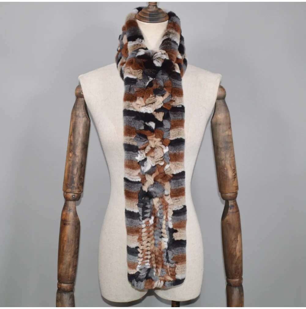 Winter Long Style Women Real Rex Rabbit Fur Scarf Rex Rabbit Fur Warm Soft Ring Scarfs High Quality Knit Rabbit Fur Scarves