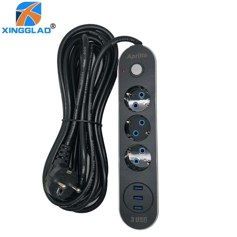 

EU Russian USB Power Strip Electric Extension Socket Plug Multi Outlet With 3 USB Charging Ports 5M Cord Cable Surge Protector