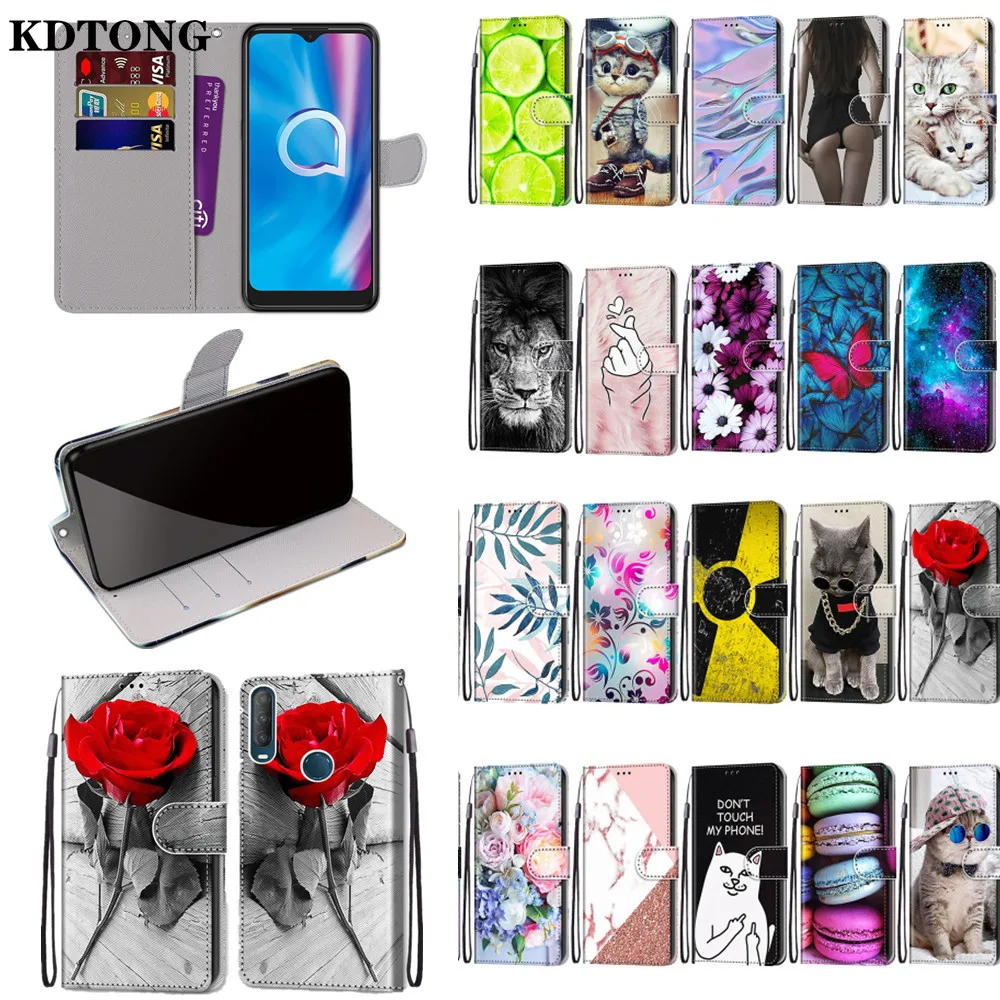 

Latest 3D Painted Phone Case for Alcatel 3L 1L 1S 1SE 2020 2021 Fundas PU Leather Card Slot Wallet Magnetic Stand Protect Cover