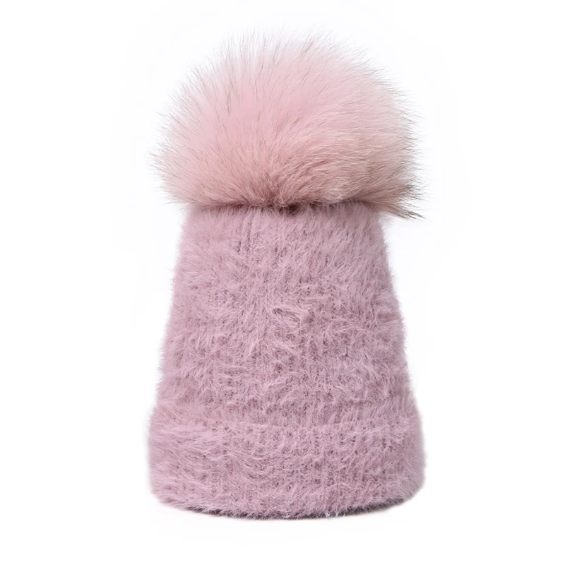 Зимние шапочки с помпоном шапка натуральным лисьим мехом для женщин и девочек