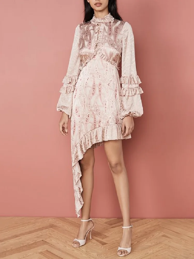 Женское атласное плиссированное платье с объемным принтом и оборками|Женские