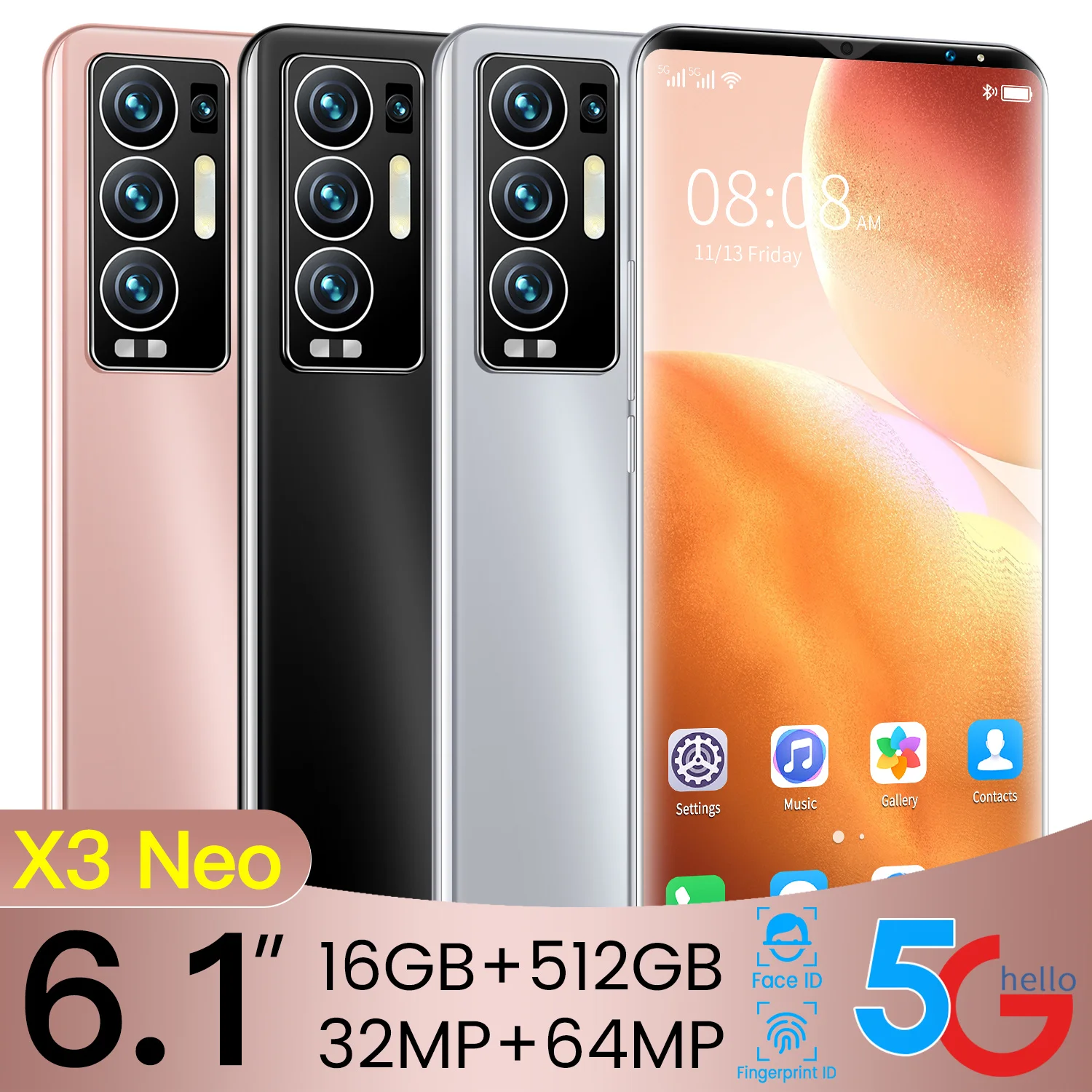 Новинка 2021 смартфон X3 NEO 6 1 дюйма 16 + 512 ГБ 6000 мАч 32 64 мп разблокировка