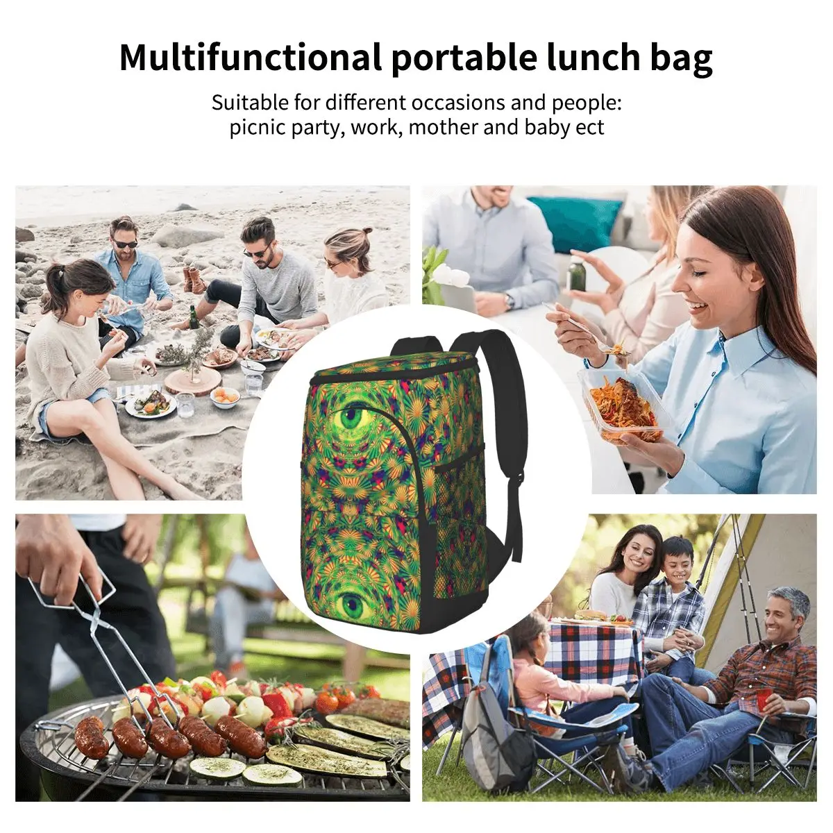 

15L Refrigerator Bag Large Insulated Cooler Backpack Thermal Isothermal Fridge Travel Beach Bag Weird Trippy