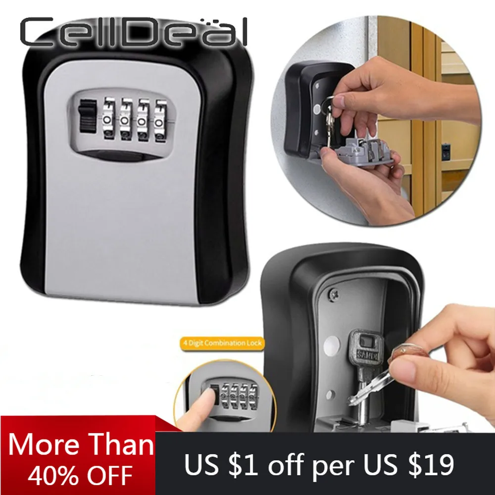 

Внутренний наружный 4-значный комбинированный замок для хранения ключей, Настенный алюминиевый замок для ключей, простой в установке, из сп...