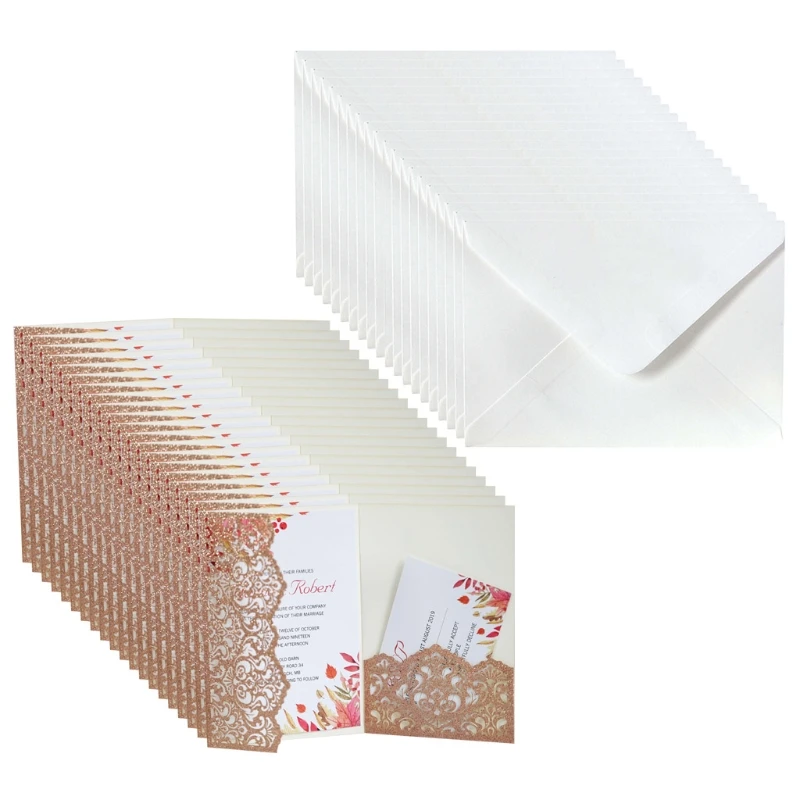 

20pcs Glitter Hollow Invitations Card with Envelopes for Wedding Invite Supplies QX2E