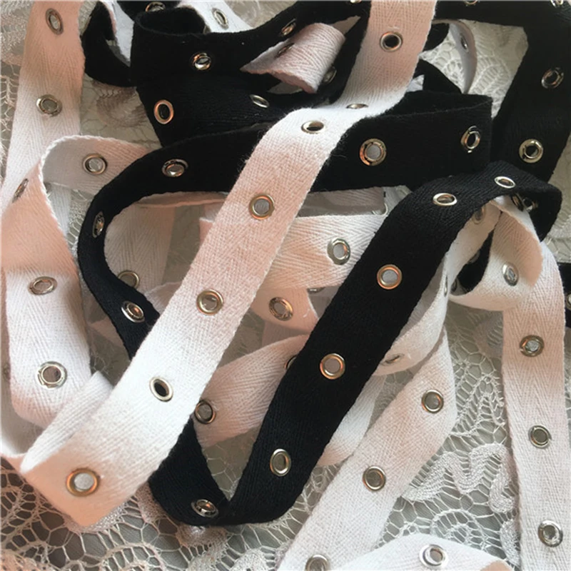 Хлопковая лента шириной 2 см черно-белая металлические пуговицы отделка