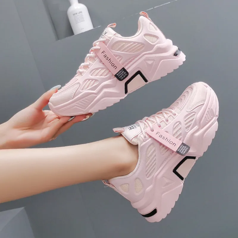 

Women Platform Sneakers Woman Casual Old Dad Shoes Basket Female Sports Mesh Lace Up Vulcanized Shoes 5cm