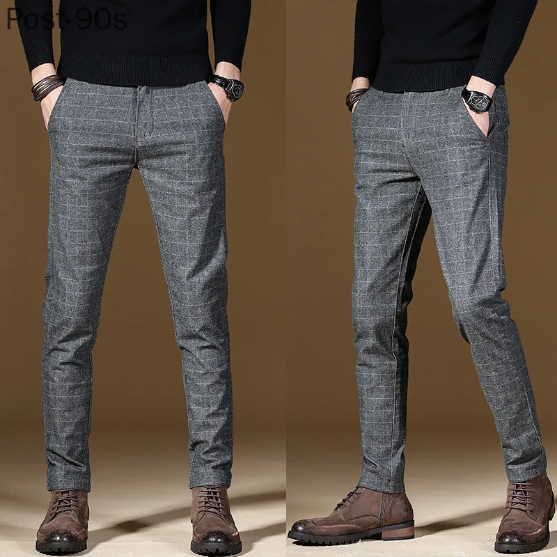 

2021 New Business Pants Men Plaid Slim Fit Autumn and Winter Trouser Fashion Male Smart Casual Pant Office Clothes