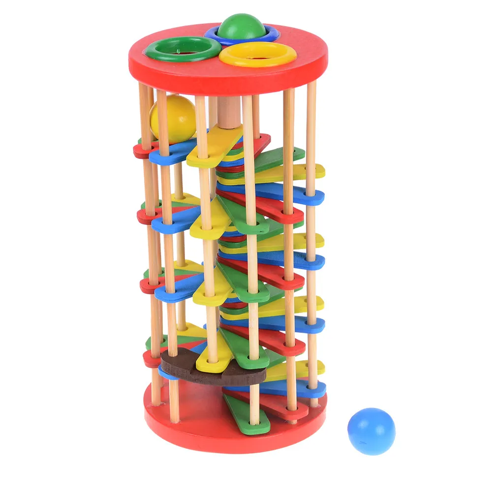 

Pound and Roll Wooden Tower with Hammer Knock the Ball Rolling Off Ladder Baby Toys