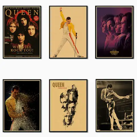 С группой Queen музыкальный постер из крафт-бумаги, настенные Стикеры, украшение для дома, высокое качество, принты, домашнее искусство