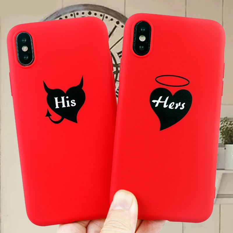Couple Phone Cases for iPhone 6s 7 8 11 Pro Plus X XS MAX XR Fitted Case angel and devil Soft Silicone Back Covers Accessories |