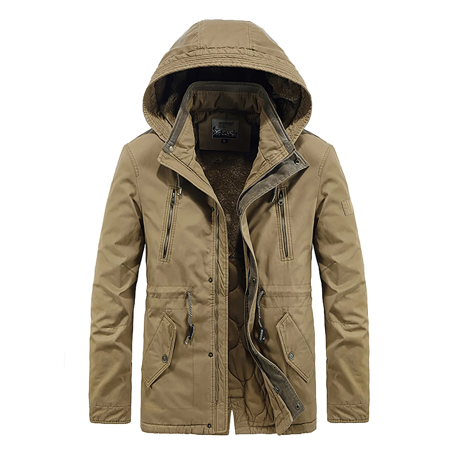 

Men's Winter Jackets Hooded Windproof Solid Long Sleeve Soft Coat Shell Pocket Zipper Jacket Outdoor Hiking Coat outwear