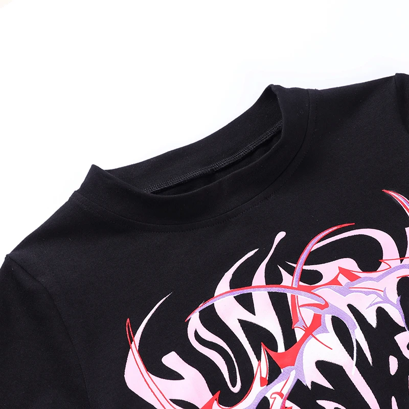 

Womens Casual Short Sleeve T-shirt Fashion Flame Printing Slim Fit Tops Summer Letter Printing Camisoles Casual Slim Streetwear