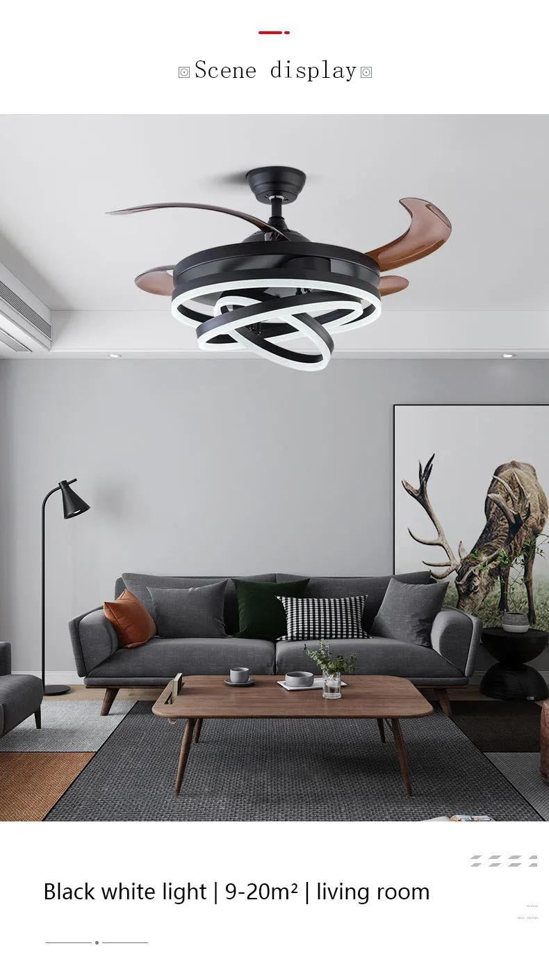 Потолочный вентилятор бесшумный 42 см 4 реверсивных лопасти светодиодный 3 цвета с