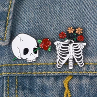 punk style gothic rose skullenamel pin rose lovers coffin badge brooch lapel pins denim jeans shirt bag